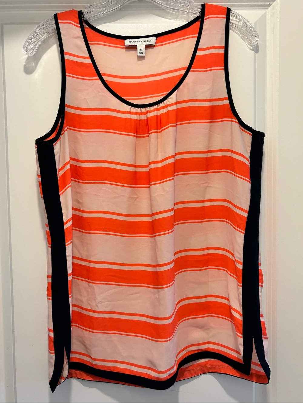 Banana Republic Orange and Cream Striped Tank with Black Trim